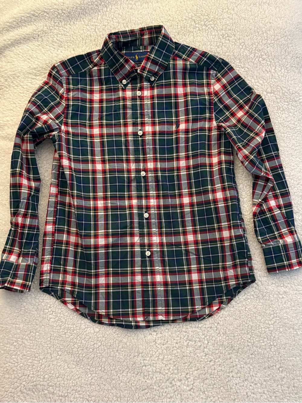 Ralph Lauren Boys Plaid Button Down Shirt Size 7 Holiday Preppy